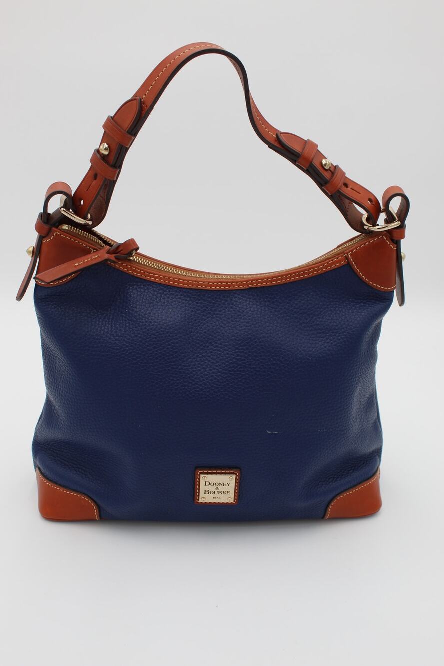 Dooney Bourke Hobo Pebbled Leather Purse Blue Brown Shoulder Bag Classic Preppy